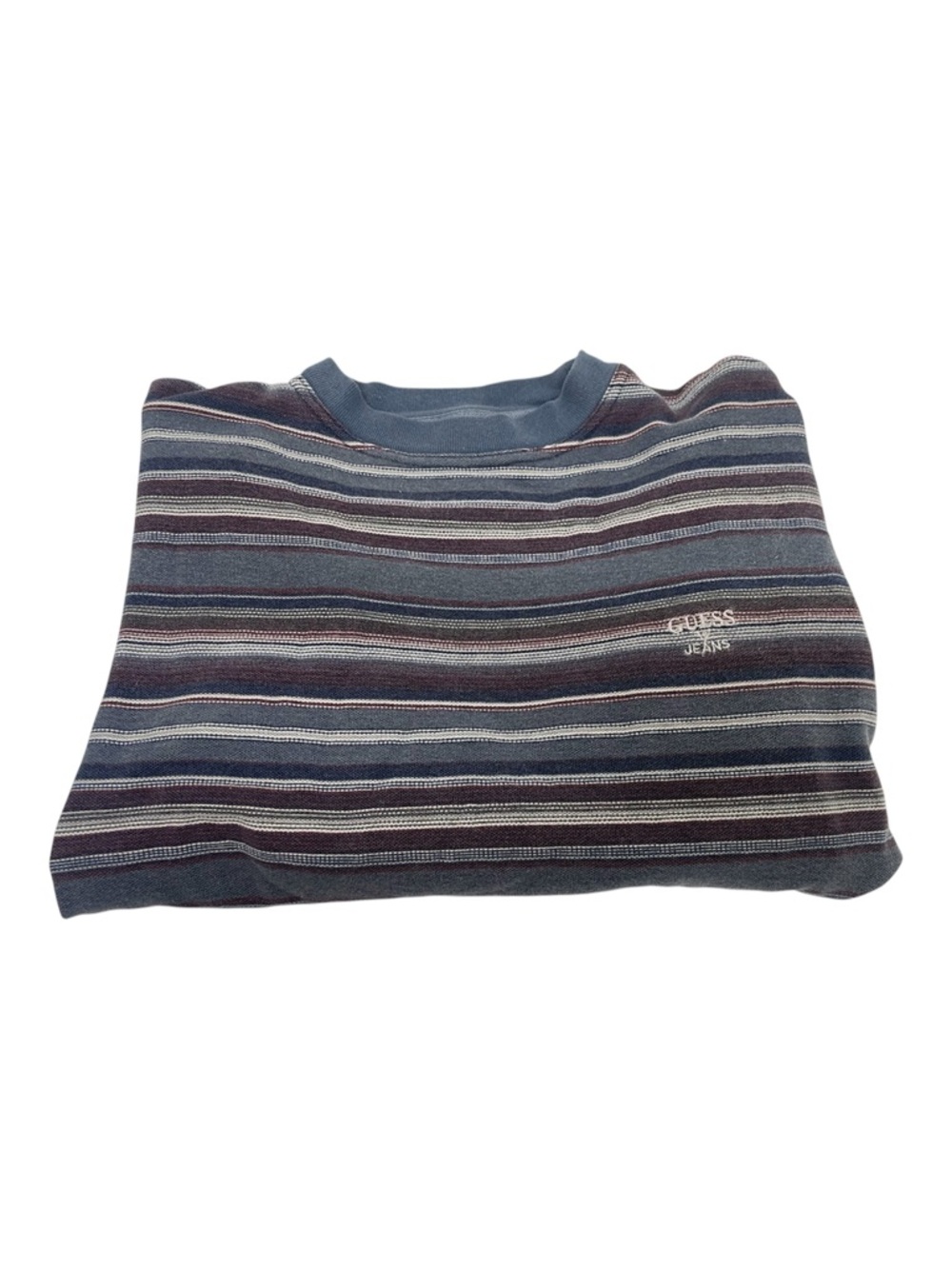 Guess Jeans Vintage 90s Striped Long Sleeve Crew Y2K Blue Burgundy Cream Boys M